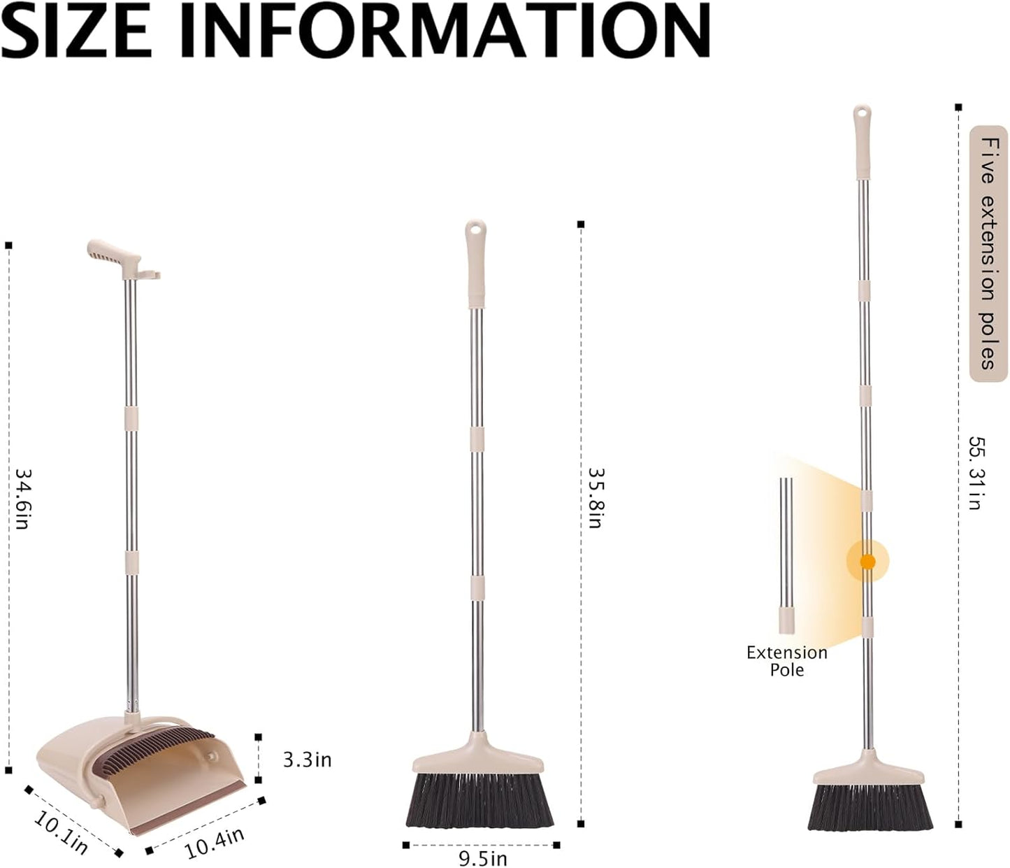 Broom and Dustpan Set with Long Handle