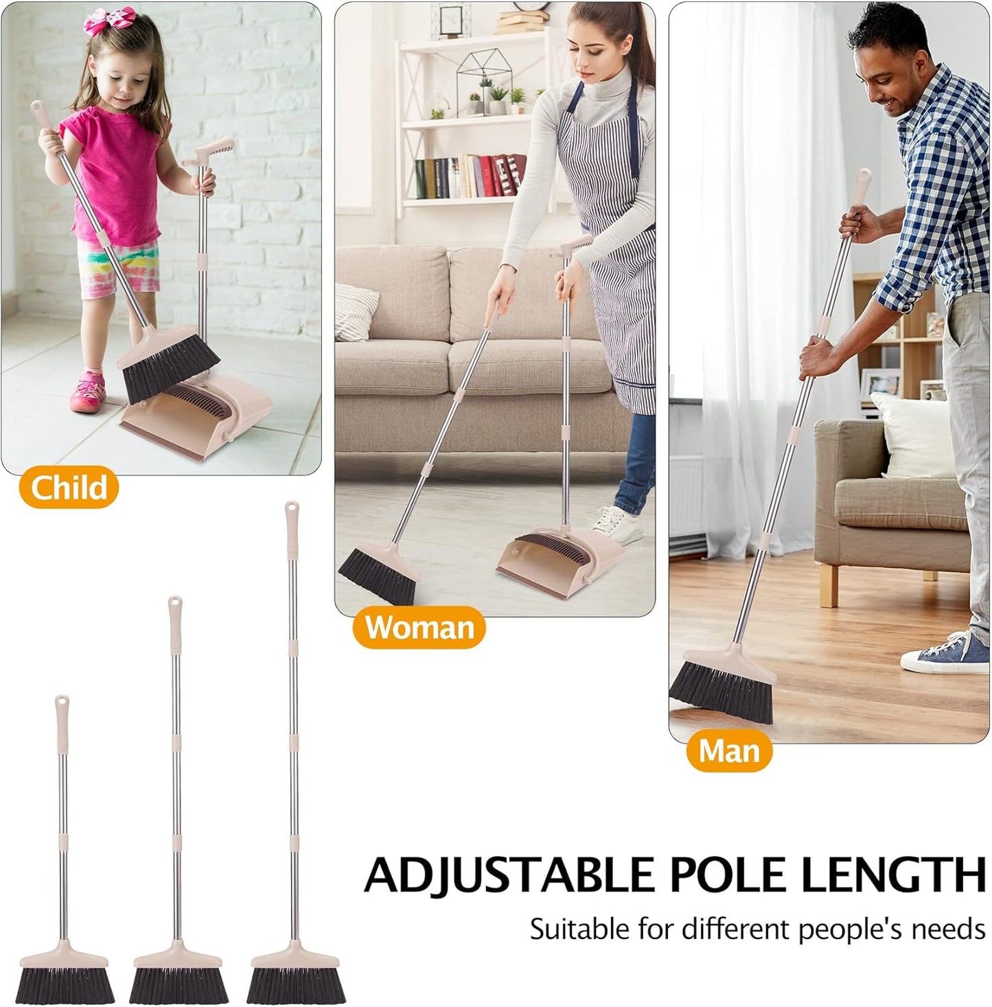 Broom and Dustpan Set with Long Handle