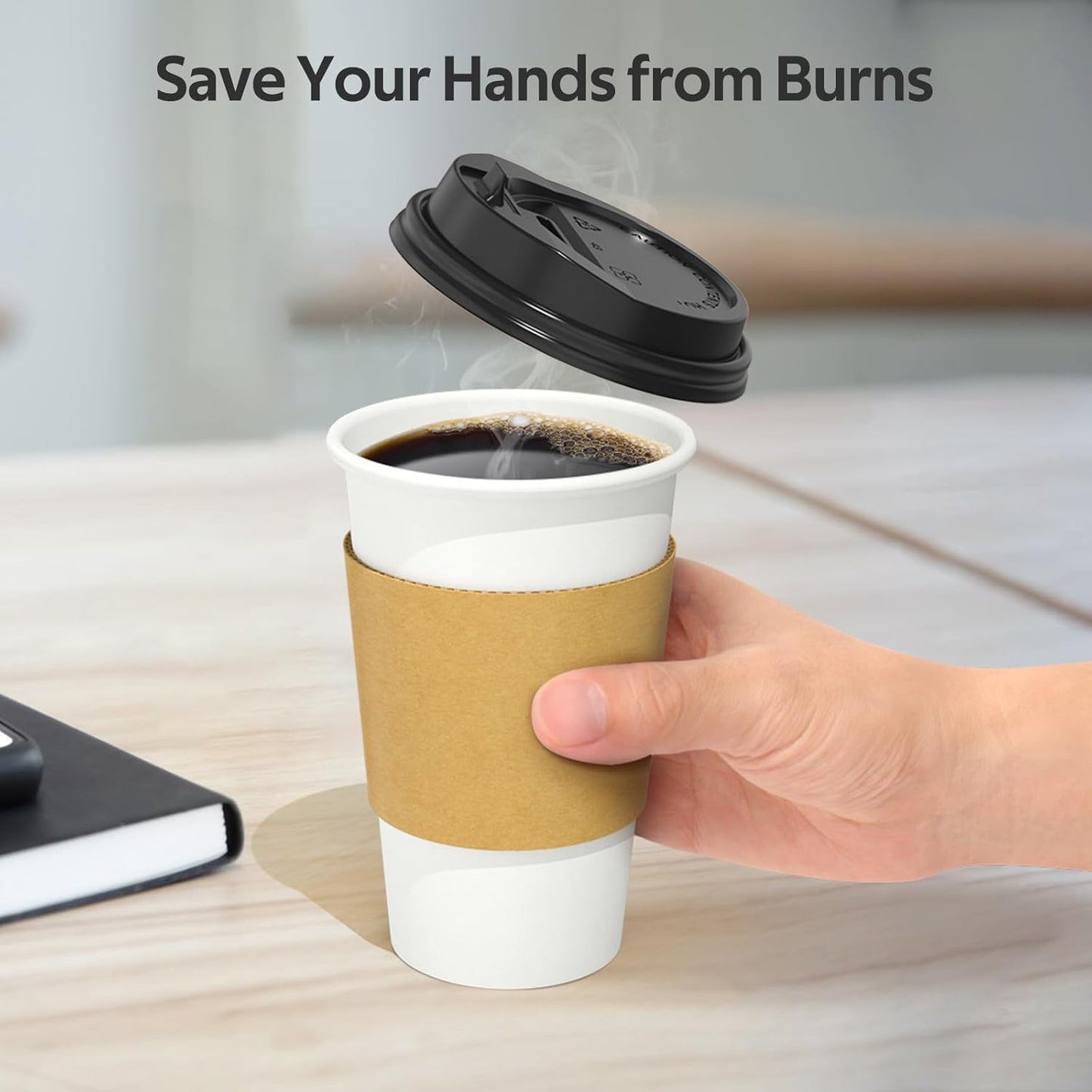 Disposable Coffee Cups with Lids and Sleeves 100 Pack