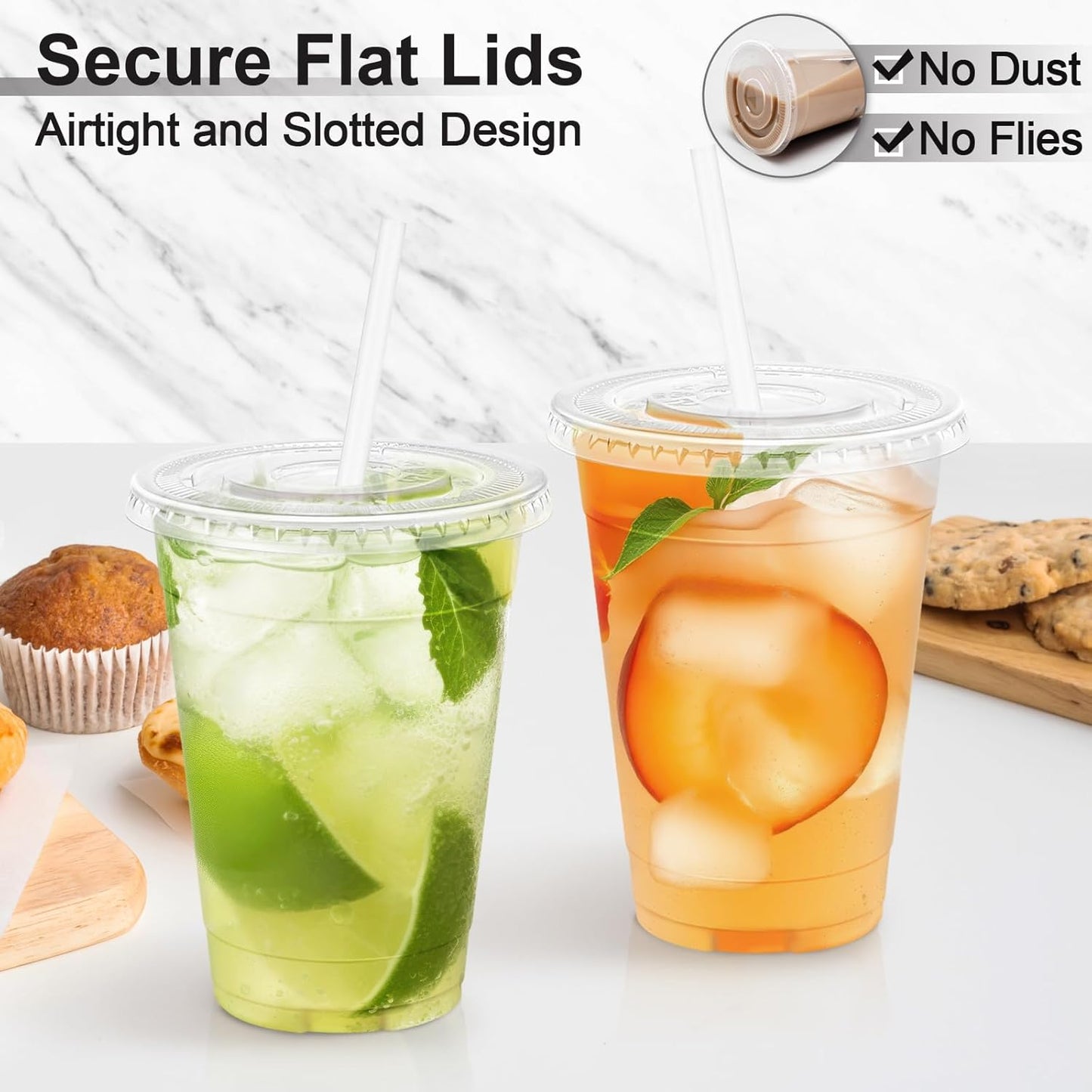 Plastic Cups with Lids and Straws 100 Pack