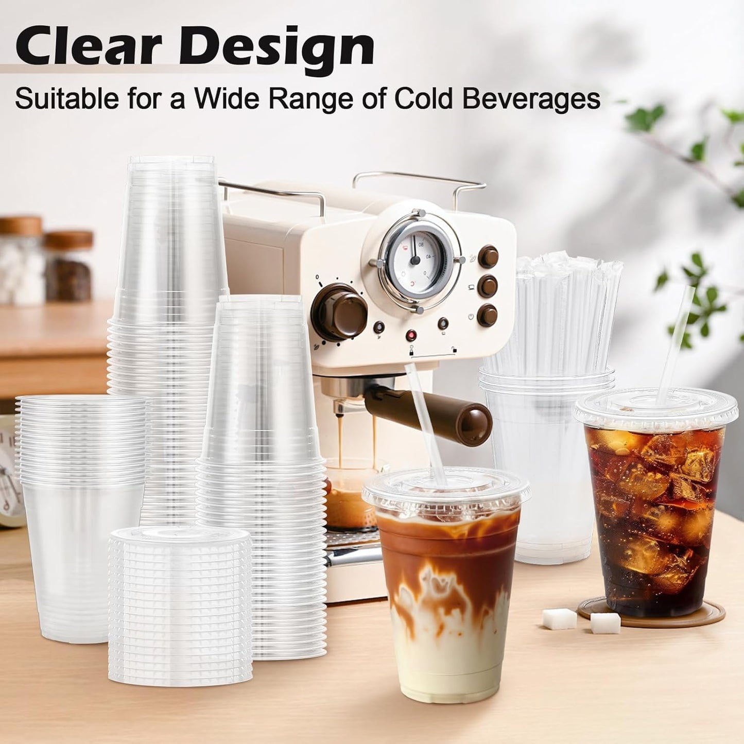 Plastic Cups with Lids and Straws 100 Pack