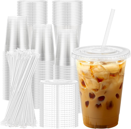 Plastic Cups with Lids and Straws 100 Pack