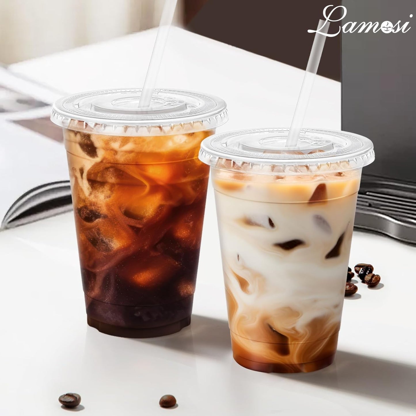 Plastic Cups with Lids and Straws 100 Pack