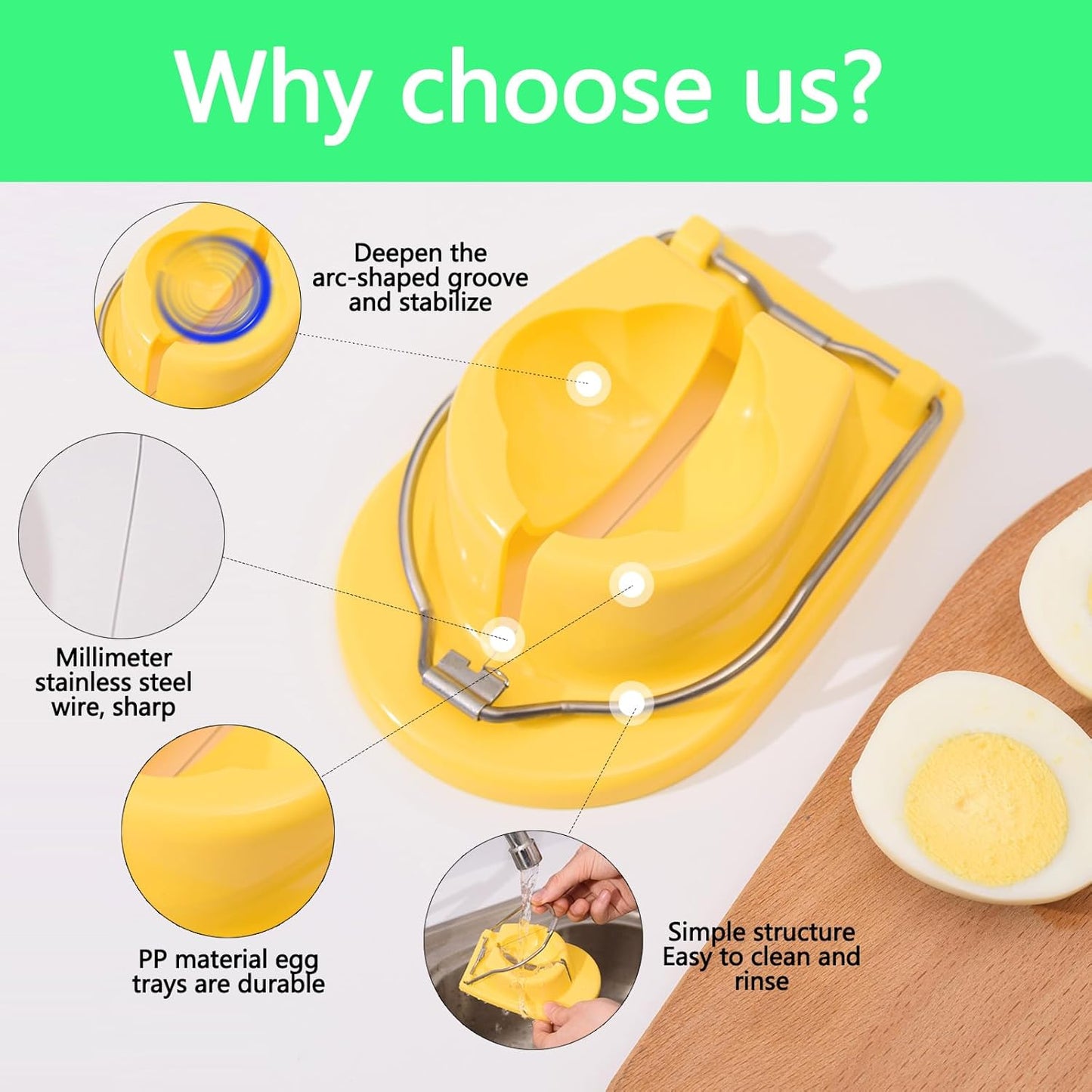 Egg Slicer, Semi-Round Curved Yellow Egg Cutter for Hard Boiled Eggs