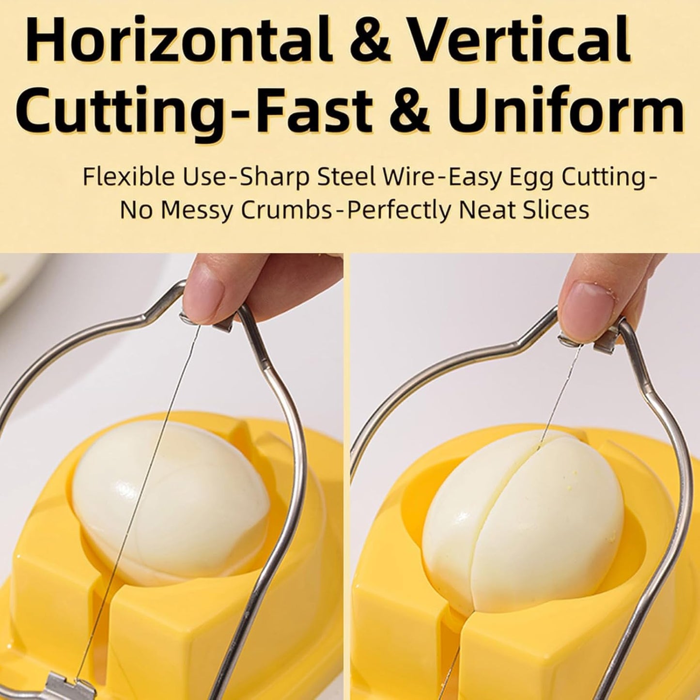 Egg Slicer, Semi-Round Curved Yellow Egg Cutter for Hard Boiled Eggs